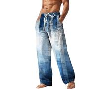 Pantaloncini da uomo in bambù e lino, pantaloni da spiaggia da uomo, lunghi, multicolori, pantaloni da trekking, vestibilità ampia, pantaloni da esterno, pantaloni comodi e morbidi, pantaloni da