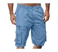 Pantaloncini Da Uomo In Cotone, Pantaloncini Cargo Da Uomo Con Cerniera E Bottone, Tasche Multiple, Tinta Unita, Leggeri, Traspiranti, Pantaloncini Da Trekking, Pantaloncini Sportivi(Light blue,XXL)
