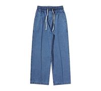 Pantaloncini da uomo in denim resistenti, a gamba dritta, basic, da lavoro, con coulisse, elasticizzati, a vita bassa, pantaloni lunghi e larghi, per il tempo libero, Blu scuro, L