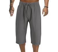 Pantaloncini da uomo in lino a righe sotto il ginocchio, lunghezza a 3/4, pantaloncini lunghi Capri elasticizzati in vita con coulisse, comodi bermuda da passeggio, leggeri, estivi, da spiaggia, yoga