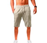 Pantaloncini da uomo in lino, casual, vestibilità classica, estivi, leggeri, elastici in vita, con coulisse, per allenamento, palestra, yoga (albicocca, L)