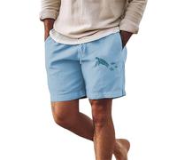 Pantaloncini da uomo in lino con stampa grafica con coulisse in vita elasticizzata pantaloni corti da allenamento estivi in cotone pantaloni corti da spiaggia vacanze a piedi, blu cielo, XXL