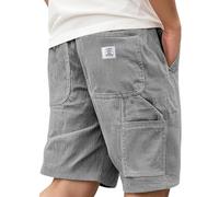 Pantaloncini da uomo in velluto a coste casual elastico in vita coulisse multi tasca logo ricamato retrò mezzi pantaloni leggeri estivi spiaggia jogging pantaloncini, Grigio, XL