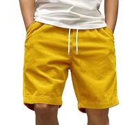 Pantaloncini da uomo slim fit in velluto a coste con tasche con coulisse - Smart Casual Stretch Beach & Work Shorts con vita comoda, pantaloni estivi in tinta unita (S-XXL), Giallo, XXL