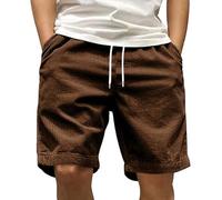 Pantaloncini da uomo slim fit in velluto a coste con tasche con coulisse - Smart Casual Stretch Beach & Work Shorts con vita comoda, pantaloni estivi in tinta unita (S-XXL), Marrone, XL