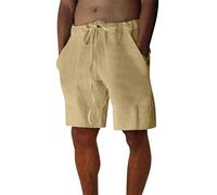 Pantaloncini da yoga da uomo in cotone e lino, casual, morbidi, corti, estivi, da spiaggia, con elastico in vita, per il tempo libero, per attività all'aperto, con coulisse regolabile, leggero