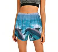 Pantaloncini da yoga larghi con stampa delfini nel mare per le donne con tasche laterali comodi pantaloncini estivi pantaloni larghi del pigiama