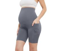 Pantaloncini da yoga premaman alla moda con tasca, con elasticità ultra elevata e taglio tridimensionale, senza pantaloni scomodi, adatti per yoga, jogging, fondo e sonno., Grigio, XL