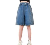 Pantaloncini di jeans a lunghezza ginocchio per ragazze, pantaloncini di jeans per ragazzi e bambini, pantaloncini a vita alta con paillettes, pantaloncini elasticizzati, pantaloncini a vita alta