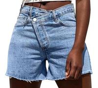 Pantaloncini di jeans a vita alta con incrocio elasticizzato, casual, per l'estate, adatti per forme morbide L,M,S,XLDenim