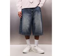 Pantaloncini di jeans a vita alta e gamba ampia con logo del coniglio e ricamo a scritta, lunghezza al ginocchio, lavaggio vintage, adatti per l'estate L,M,S,XL,XSColore unicoDenim