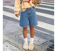 Pantaloncini di jeans casual da donna a gamba larga e lunghezza al ginocchio, adatti per vacanze, spiaggia, festival di musica country L,M,S,XLColore unicoDenim