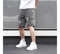 Pantaloncini di jeans casual da uomo con tasche multiple, pantaloncini in jeans ampi semplici per uscire, di colore grigio scuro, regalo per marito o ragazzo L,M,S,XL,XXLColore unicoDenim