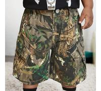 Pantaloncini di jeans larghi da bambino in stile vintage da strada, con motivo mimetico e a rami d'albero, con vita elastica comoda e tasche grandi pratiche, perfetti per mamme alla moda che amano lo 