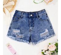 Pantaloncini di jeans per ragazze pre-adolescenti nello stile Y2K, lavaggio chiaro, casual e versatili, con strappi e orlo grezzo, adatti per l estate, la spiaggia, le vacanze boho, i concerti estivi,