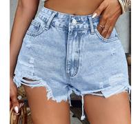 Pantaloncini di jeans strappati e consumati in stile casual alla moda per giovani donne, adatti allo stile giovane Y2K della musica festival e versatili per primavera/estate L,M,S,XL,XSDenim