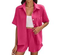 Pantaloncini Donna Completo Donna Estivo Di Pantaloncini Da 2 Pezzi Camicia A Maniche Corte Elegante Pantaloncini Bermuda Vita Alta Tuta Casual Estiva Spiaggia