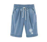 Pantaloncini Donna Estivi in Cotone e Lino Casual Vita Alta Larghi Pantaloni Corti da Spiaggia Casa Tinta Unita Sottili Traspirante Moda Semplice Jogging Nero Verde S-XXL