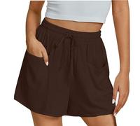 Pantaloncini Donna Estivi in Cotone e Lino in Lino per Donna,alla,A Vita Alta,Casual,Estivi,da Indossare sulla Spiaggia,Larghi,con Pantaloncini da Vacanza Pantaloni Casual Larghi (Brown,XL)