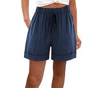 Pantaloncini Donna Estivi Lino, Pantaloni Corti Donna Cotone a Gamba Larga Leggeri Bermuda Shorts Elegante Casual con Elastico in Vita Calzoncini Lounge Sportivi Comode Pantalone Corto Donna