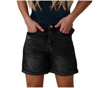 Pantaloncini Donna Jeans Shorts Denim Elasticizzati Pantaloni Corti Comodi Leggeri con Tasche Effetto Sdrucito Consumato Jean, Pantaloncini da Donna A Vita Bassa, alla Moda, Elasticizzati, in Denim