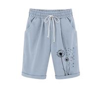 Pantaloncini Donna Lino Estivi Bermuda Shorts Casual Vita Elastica Pantaloni a Gamba Larga Lunghezza al Ginocchio con Tasche Colore Solido Shorts Leggeri Cotone e Lino Moda Pantaloni da Spiaggia