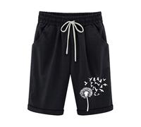 Pantaloncini Donna Lino Estivi Bermuda Shorts Casual Vita Elastica Pantaloni a Gamba Larga Lunghezza al Ginocchio con Tasche Colore Solido Shorts Leggeri Cotone e Lino Moda Pantaloni da Spiaggia