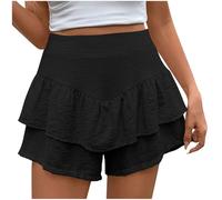 Pantaloncini Donna Shorts Gambe Larghe Estivi Corti Elasticizzata Plissettata Eleganti Vita Alta Cotone Casual Spiaggia Comodi Larghi Leggeri Bermuda per Relax Casa