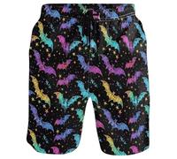 Pantaloncini e bermuda da da uomo con stampa a pipistrello e stelle, bermuda casual taglio dritto sopra il ginocchio Boardshort elastico in vita con coulisse e tasche per pantaloncini da bagno