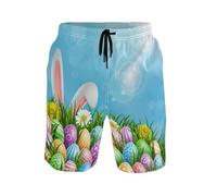 Pantaloncini Easter Eggs Bunny Flowers Costume Uomo Mare Asciugatura Rapid Pantaloncini da Bagno Regolabile Pantaloncino per Spiaggia Piscina Campeggio S