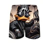 Pantaloncini estivi casual da uomo, con vita elastica e tasche - design alla moda con paperelle, tessuto in poliestere leggero, ideali per uso casual | Design originale | Pantaloncini ad asciugatura r