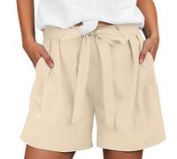 Pantaloncini estivi da donna casual con dettagli alla moda come comodi pantaloni per le vacanze dal design alla moda, cachi, L