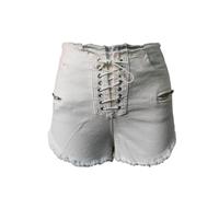 Pantaloncini estivi da donna in denim con allacciatura a vita media casual estivi a gamba corta dritta pantaloncini da spiaggia tinta unita confortevole intimo corto denim con tasca, bianco, S