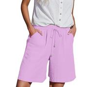 Pantaloncini Estivi da Donna in Lino e Cotone Pantaloni Corti Casual da Donna con Laterali e Elastico in Vita Tutti i Giorni di Media Lunghezza Elasticizzati Cotone Lino Leggeri (Pink XXXL)