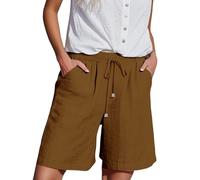 Pantaloncini Estivi da Donna in Lino e Cotone Pantaloni Corti Casual da Donna con Laterali e Elastico in Vita Tutti i Giorni di Media Lunghezza Elasticizzati Cotone Lino Leggeri (Brown XXXL)