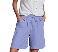 Pantaloncini Estivi da Donna in Lino e Cotone Pantaloni Corti Casual da Donna con Laterali e Elastico in Vita Tutti i Giorni di Media Lunghezza Elasticizzati Cotone Lino Leggeri (Purple L)