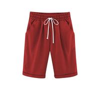Pantaloncini estivi imbottiti, taglia 128, comodi pantaloncini corti con coulisse e leggings sportivi per bambini, Colore: rosso, 9-10 Jahre