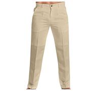 Pantaloncini formali da uomo, per ufficio, lavoro e casa, con gamba dritta, stile chino, con tasche e pieghe, in cotone e lino, a vita alta, elasticizzati, lunghi e comodi, Beige, XXL