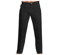 Pantaloncini formali da uomo, stile business/casual, per ufficio, lavoro e golf, taglio dritto, con tasche e pieghe, in cotone e lino, gamba lunga, elasticizzati, comodi, Nero , M