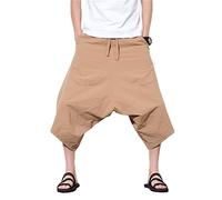 Pantaloncini Harem Uomo Pantaloni A Tre Quarti Estivi in Colore Solido Pantaloni A 3/4 Uomo con Coulisse in Vita Pantaloncini Casual Uomo dal Taglio Ampio B-Khaki XXL