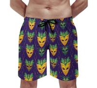 Pantaloncini hawaiani da uomo, con stampa in maschera verde dorato, ad asciugatura rapida, con fodera in rete, multicolore, XL