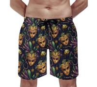 Pantaloncini hawaiani da uomo, costume da bagno gotico in maschera con stampa dorata, ad asciugatura rapida, con fodera in rete, multicolore, XL