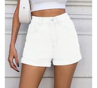 Pantaloncini in denim blu con orlo arrotolato, gamba dritta, ispirati alla musica e ai festival di moda casual per vacanze, sexy, per giovani donne e studentesse, primavera/estate, colore bianco L,M,S