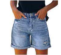 Pantaloncini in denim da donna UK a vita alta jeans corti elasticizzati hot pants con tasche casual estivi bermuda corti da donna jeans tagliati corti classici pantaloni Capri in denim di cotone, Blu
