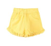 Pantaloncini in denim da ragazza a vita media gamba dritta orlo grezzo Jorts per bambini Tween Solido elastico in vita sfilacciato Pull on Pantaloni corti Spiaggia Tasche allentate Vestiti alla moda