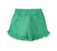 Pantaloncini in denim da ragazza a vita media gamba dritta orlo grezzo Jorts per bambini Tween Solido elastico in vita sfilacciato Pull on Pantaloni corti Spiaggia Tasche allentate Vestiti alla moda