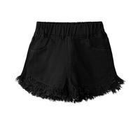 Pantaloncini in denim da ragazza a vita media gamba dritta orlo grezzo Jorts per bambini Tween Solido elastico in vita sfilacciato Pull on Pantaloni corti Spiaggia Tasche allentate Vestiti alla moda