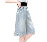 Pantaloncini in denim lunghi al ginocchio per ragazze Pantaloncini in jeans a forma di cuore stella Pantaloncini estivi larghi strappati pantaloni bermuda elastici in vita Y2K Hip Hop Streetwear