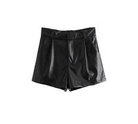 Pantaloncini in Ecopelle con Tasche Laterali alla Moda Chic da Donna Pantaloncini Corti da Donna con Cerniera a Vita Alta Mujer-Come Immagine-M