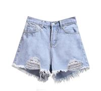 Pantaloncini in jeans da donna strappati invecchiati elasticizzati a vita alta con tasche tagliati sfrangiati orlo grezzo casual hot pants estivi moda spiaggia vacanze vestiti Petite to Curve S-5XL